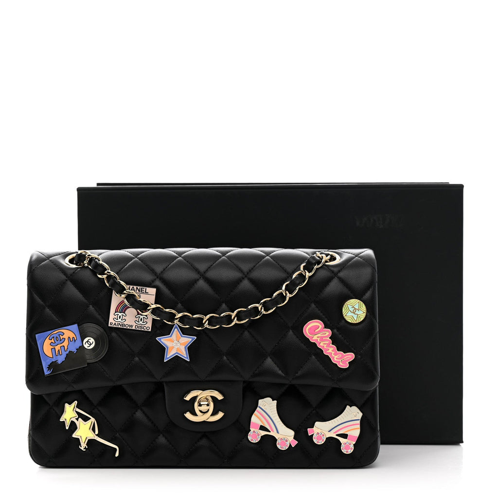 Lambskin Quilted Medium Hollywood Charms Double Flap Black