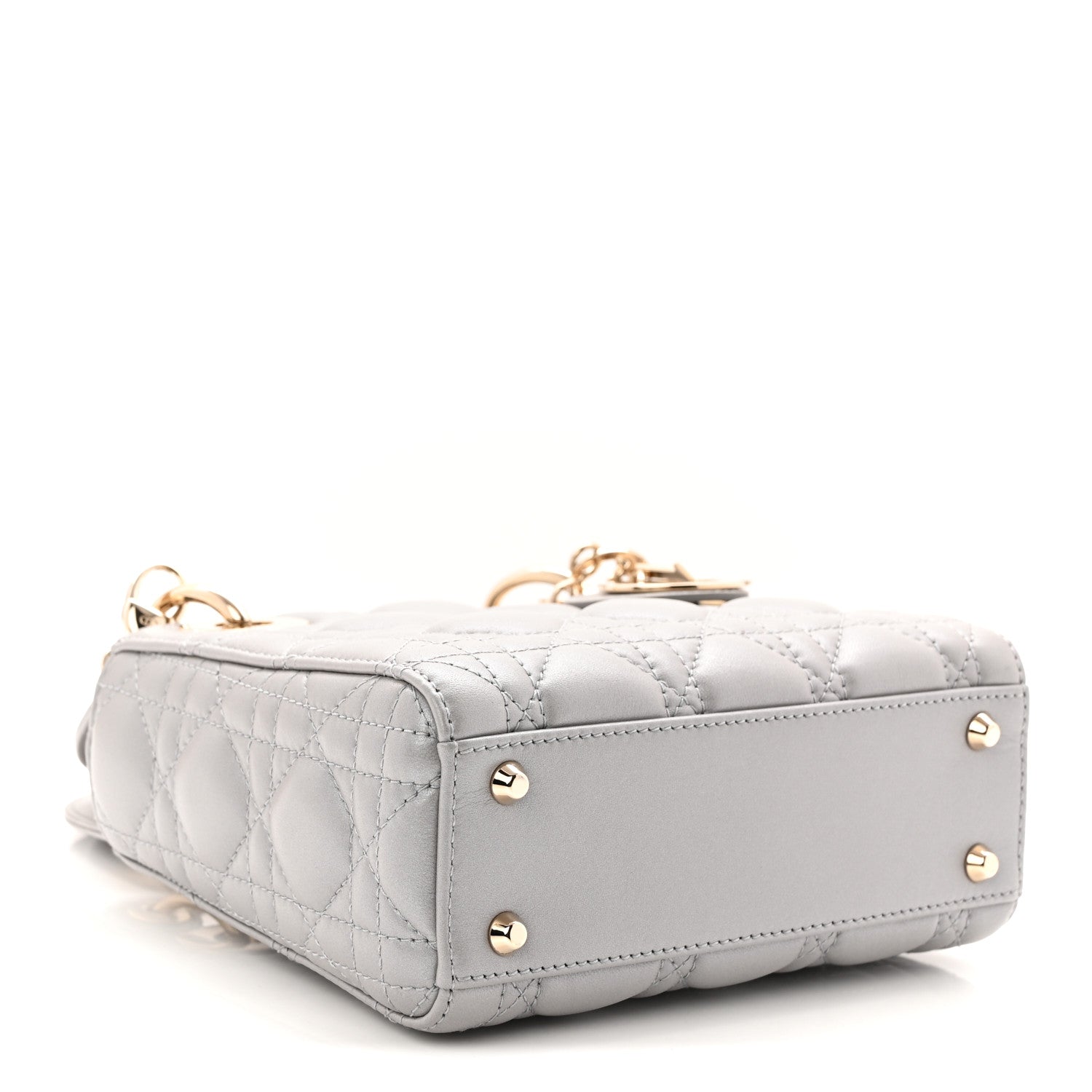 Metallic Lambskin Cannage Mini Lady Dior Grey