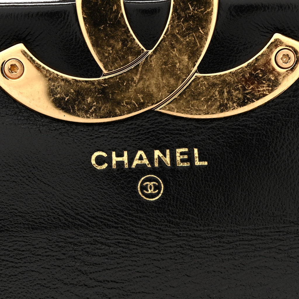 Shiny Crumpled Lambskin Quilted Mini Giant CC Flap Black Black