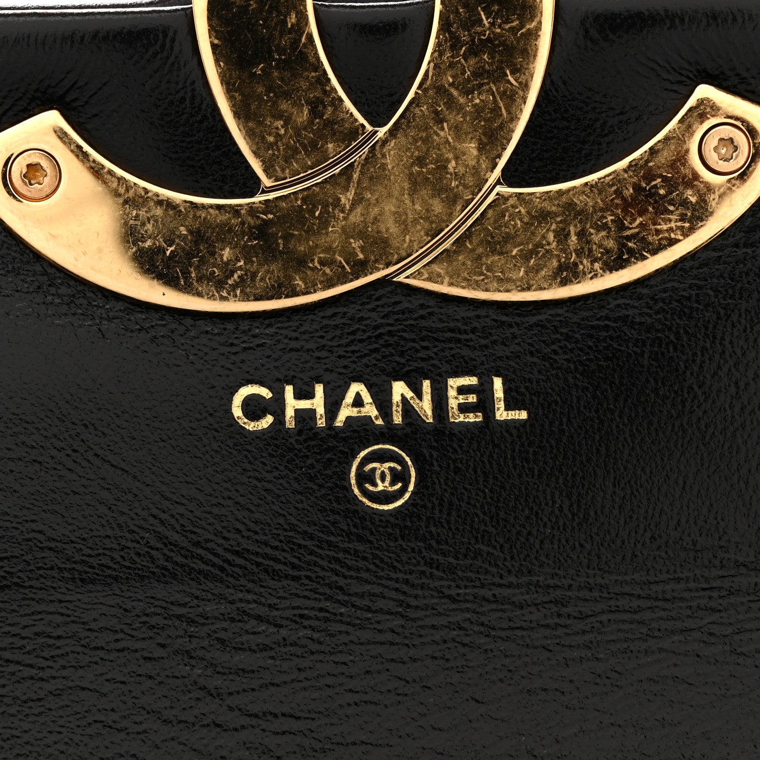 Shiny Crumpled Lambskin Quilted Mini Giant CC Flap Black Black