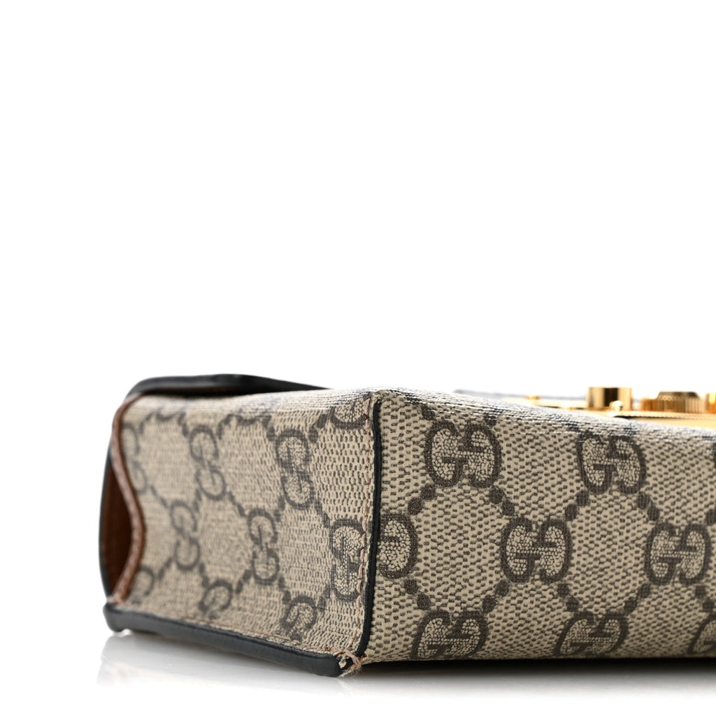 GG Supreme Monogram Calfskin Mini Padlock Top Handle Shoulder Bag Beige Black Cuir