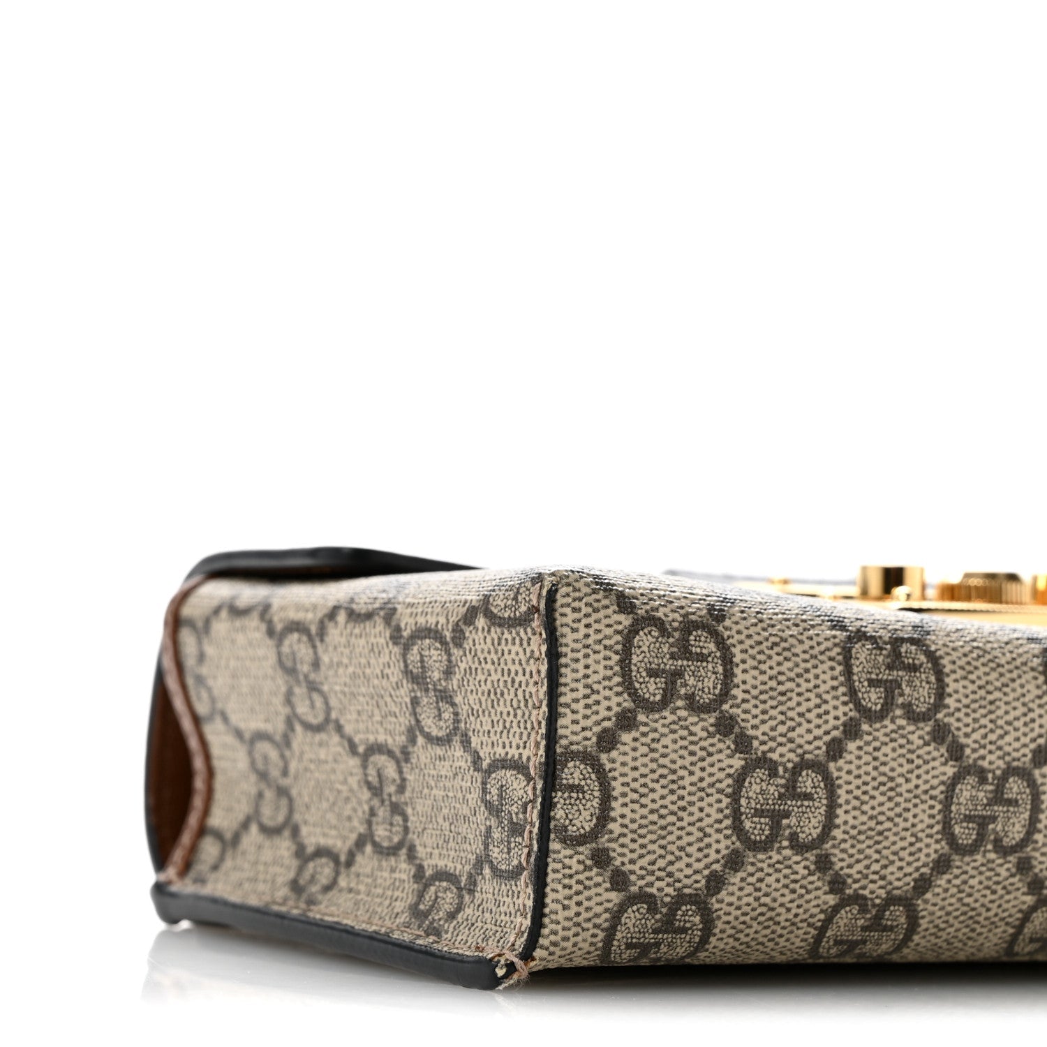GG Supreme Monogram Calfskin Mini Padlock Top Handle Shoulder Bag Beige Black Cuir