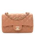 Lambskin Quilted Mini Rectangular Flap Brown