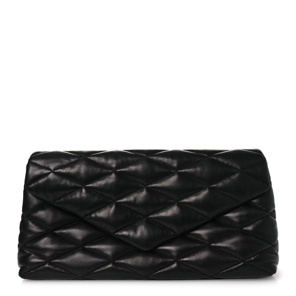 Lambskin Quilted Sade Puffer Envelope Clutch Black