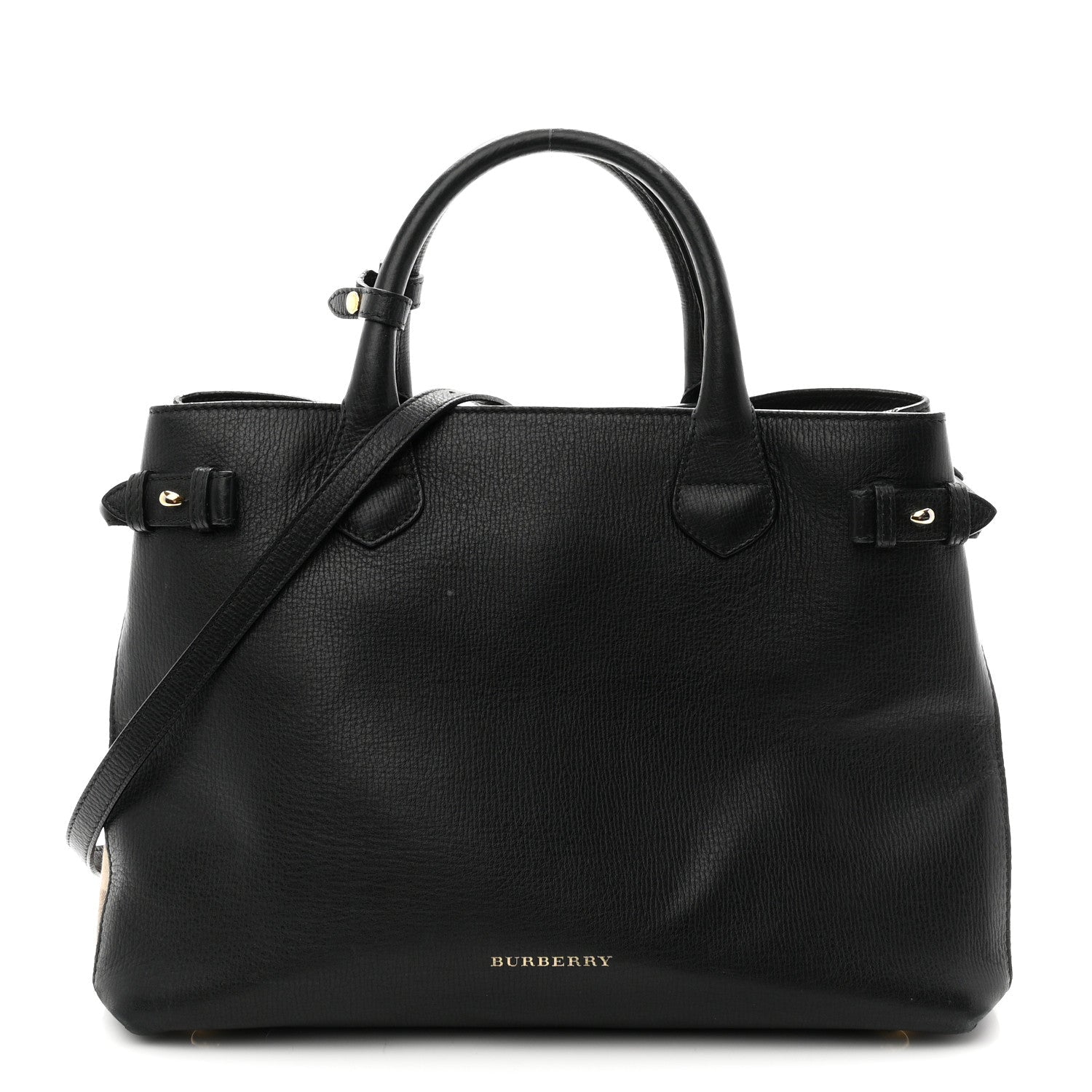 Grainy Calfskin House Check Medium Banner Tote Black