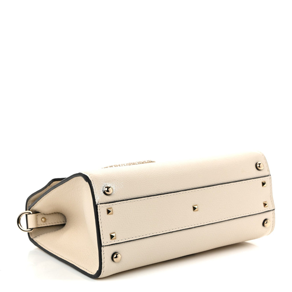 Grainy Calfskin Swarovski Crystal Embellished Small VSling Top Handle Bag Light Ivory
