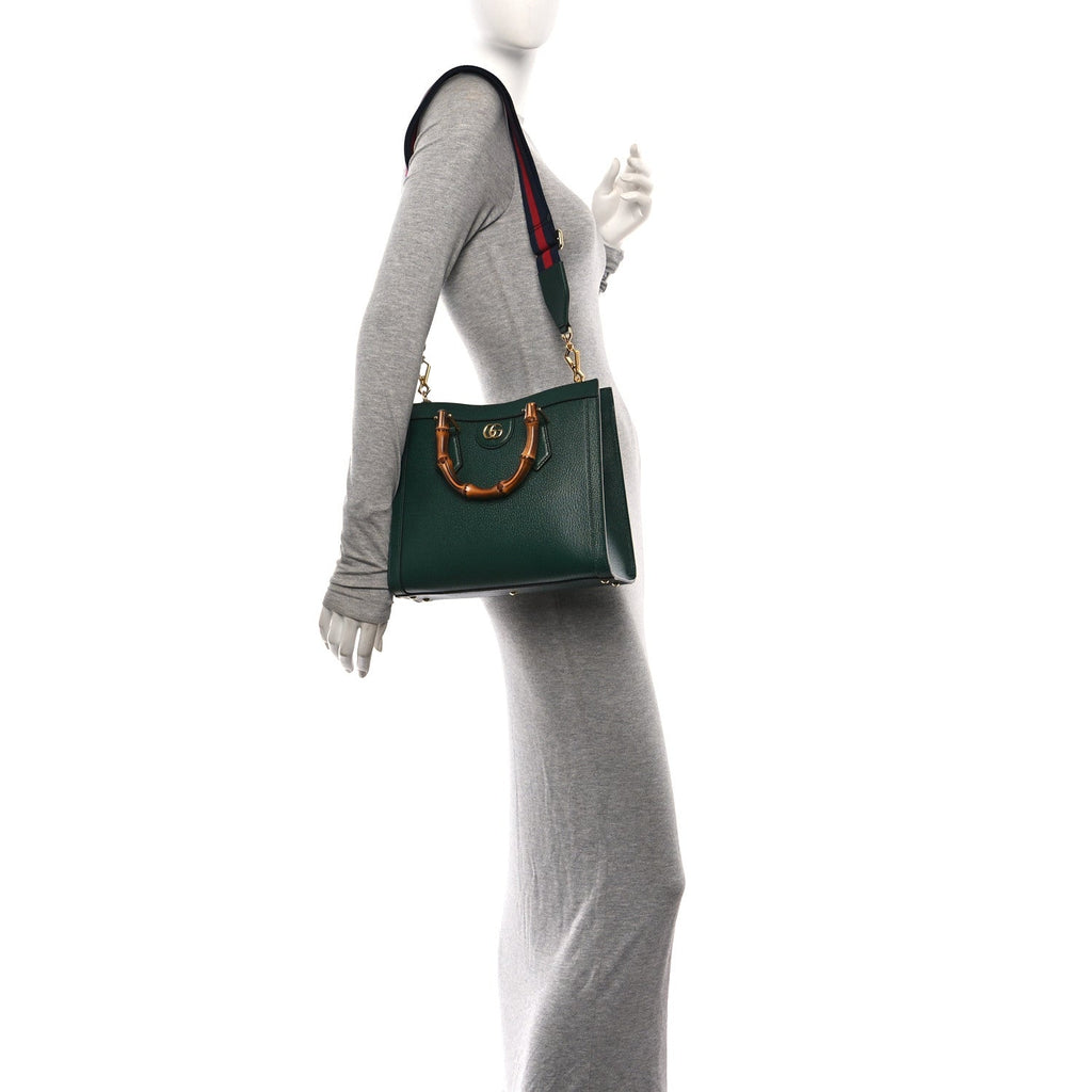 Textured Dollar Calfskin Web Small Diana Tote Bag Vintage Green Powder Pink