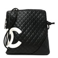 Calfskin Quilted Large Cambon Messenger Black White
