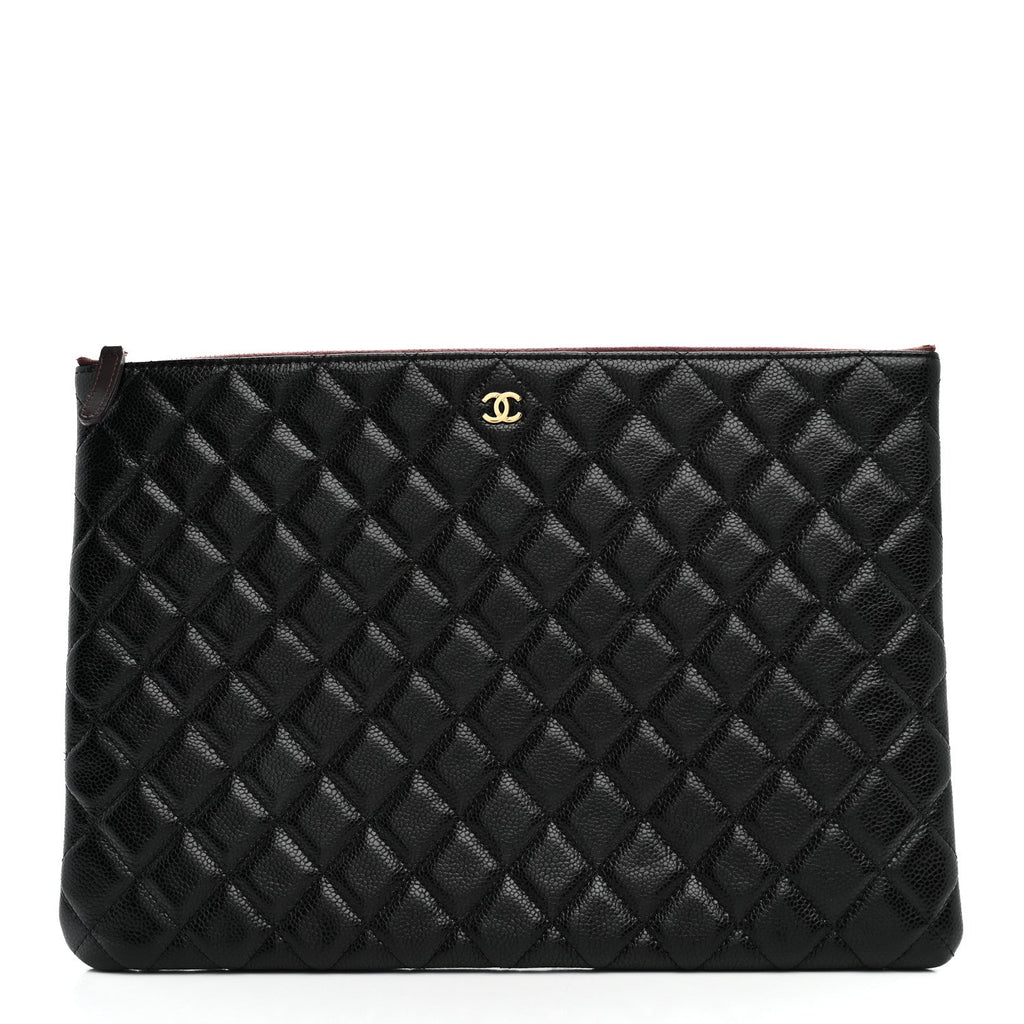 Caviar Quilted Large Cosmetic Case Black