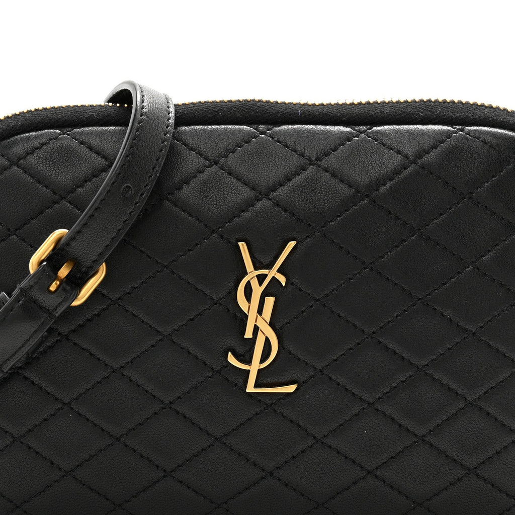 Lambskin Quilted Gaby Zipped Pouch Black