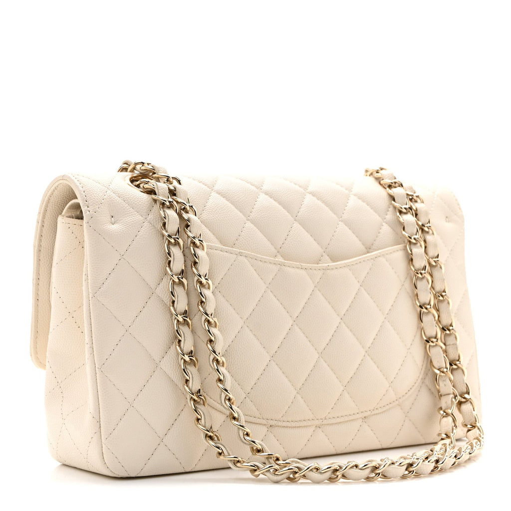 Caviar Quilted Medium Double Flap White