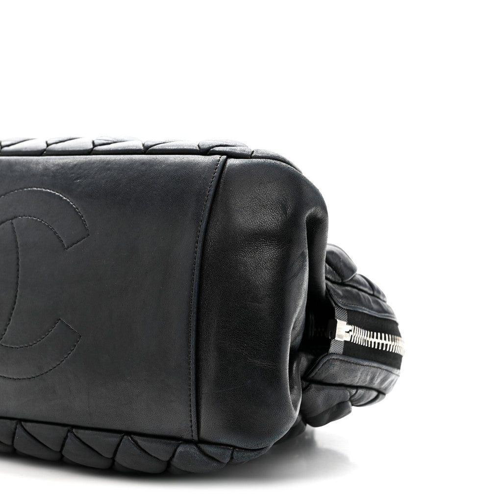 Lambskin Bubble Quilt Small Double Bowling Bag Black