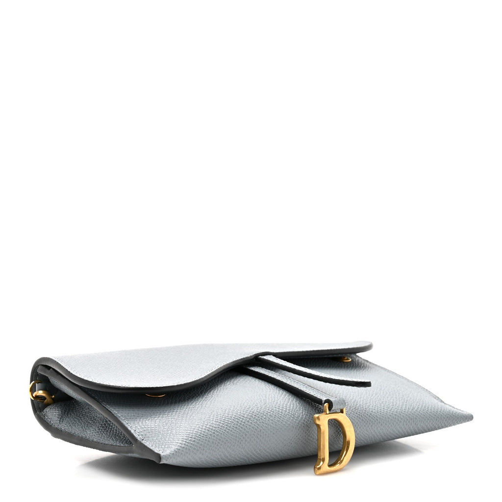 Grained Calfskin Saddle Chain Wallet Pouch Cloud Blue