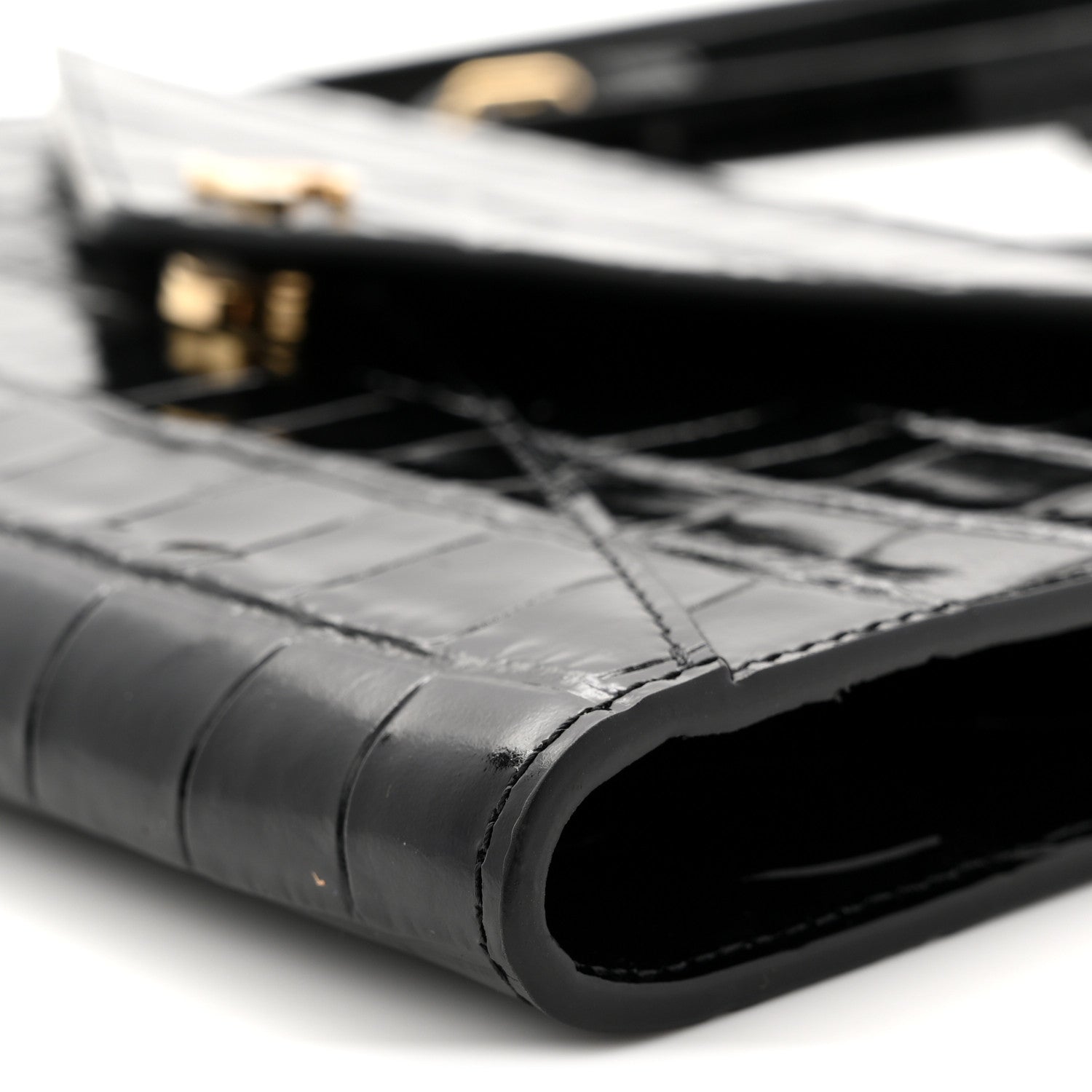 Calfskin Crocodile Embossed Clutch With Chain Black