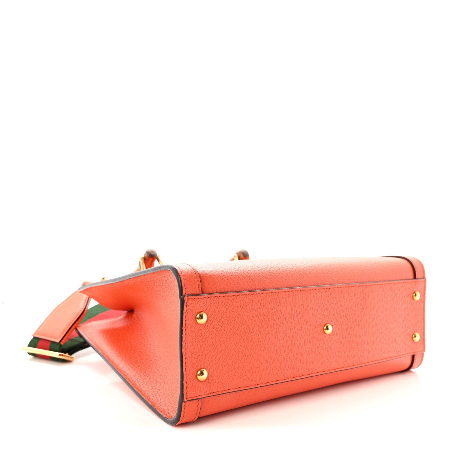 Textured Dollar Calfskin Web Small Diana Tote Bag Deep Orange