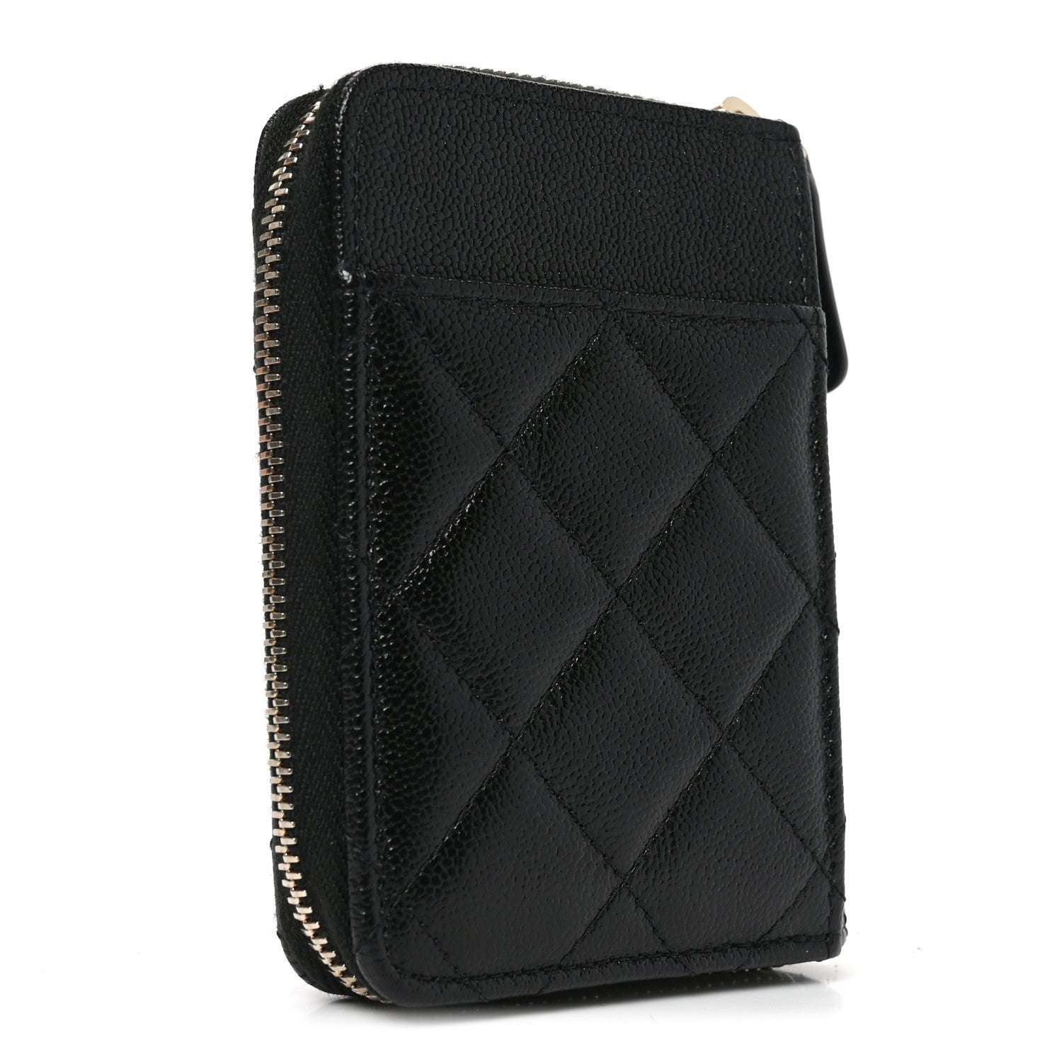Caviar Quilted Studded CC Zip Card Holder Black