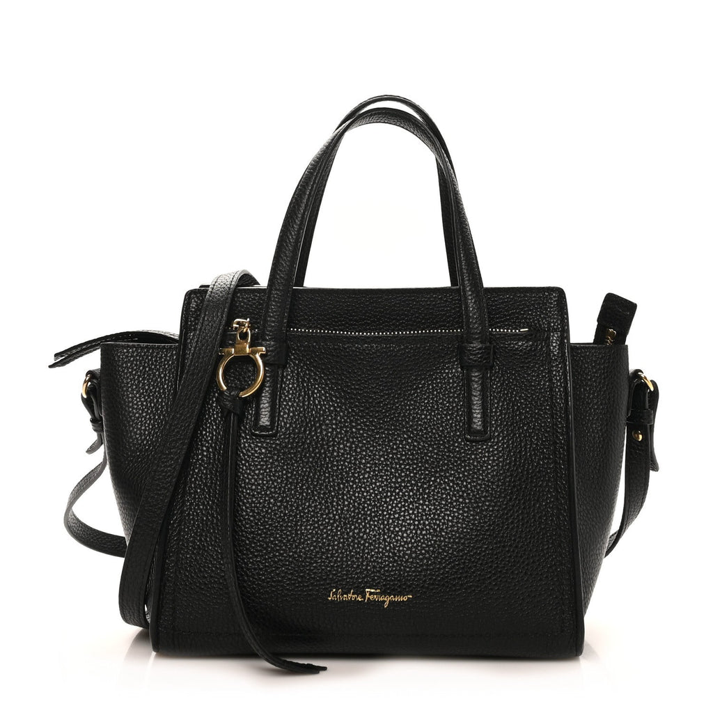 Hammered Calfskin Double Handle Small Amy Tote Black