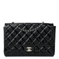 Patent Quilted Clutch with Chain Flap Black