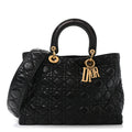 Crinkled Patent Cannage Large Lady Dior Black