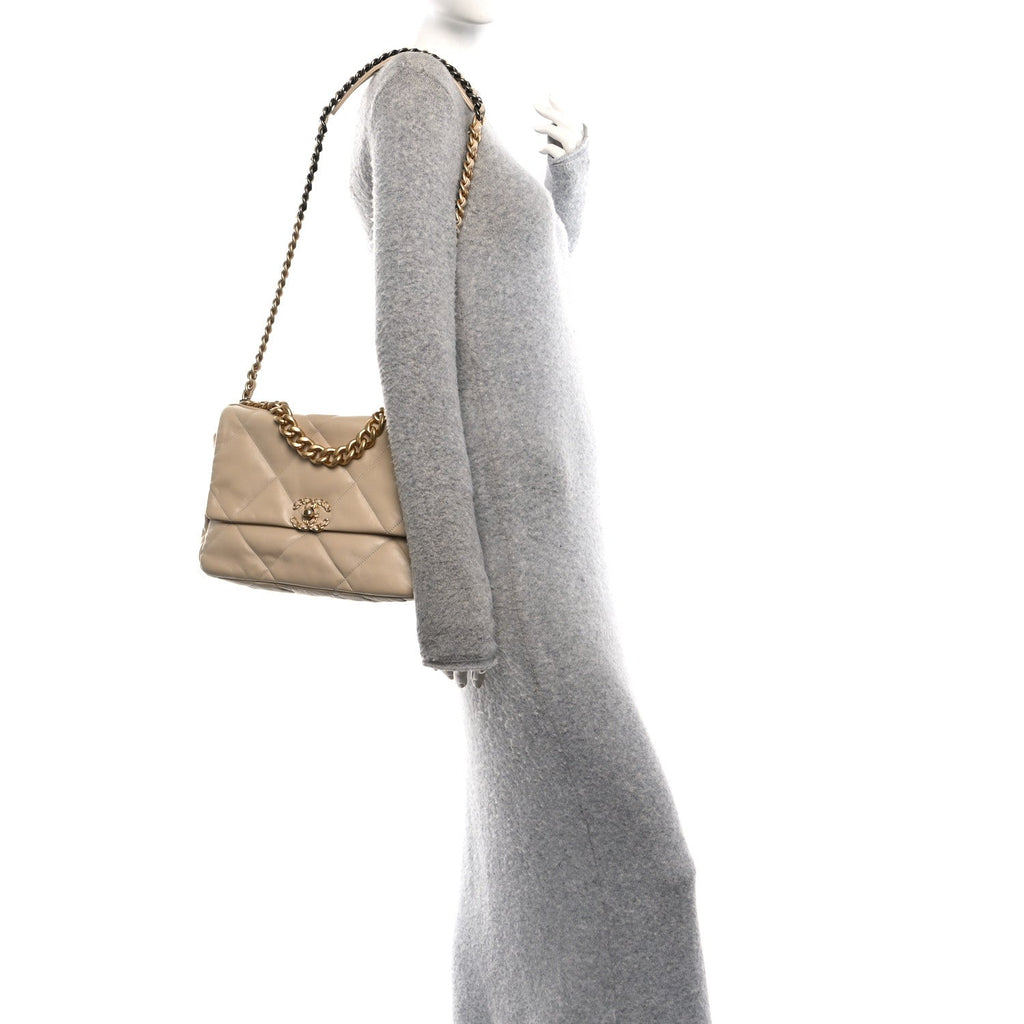 Lambskin Quilted Large Chanel 19 Flap Beige