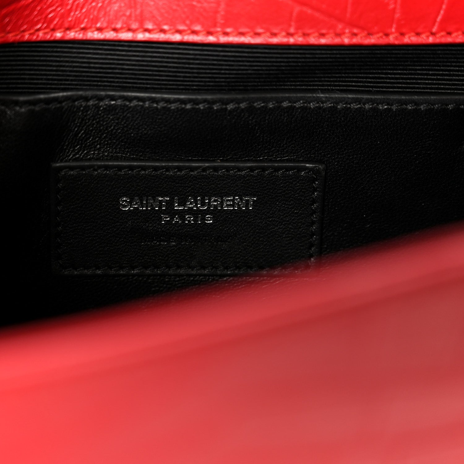 Calfskin Crocodile Embossed Medium Classic Monogram Kate Tassel Satchel New Red