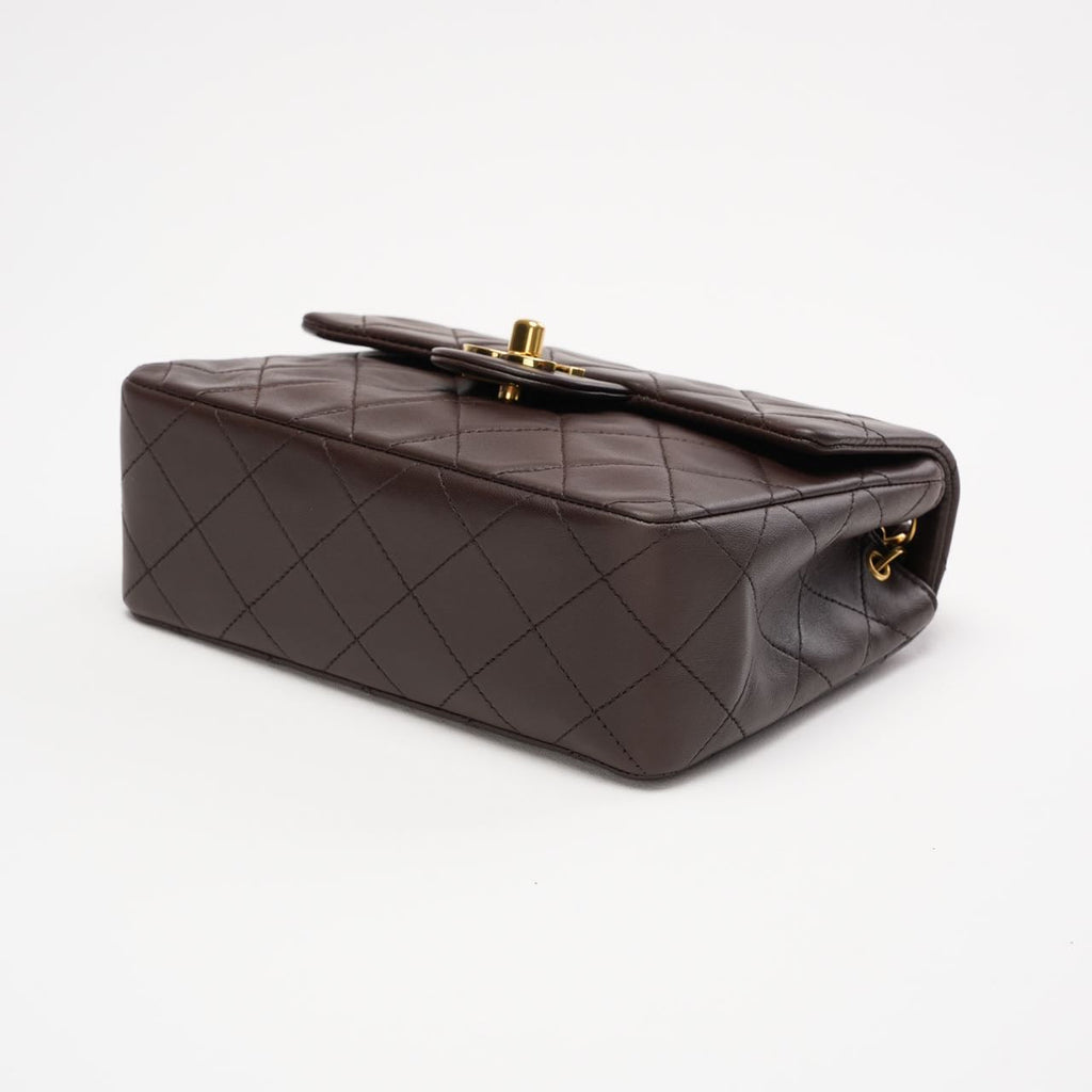 “Rare” Chanel Timeless Mini Square Flap Lamb Brown 1994