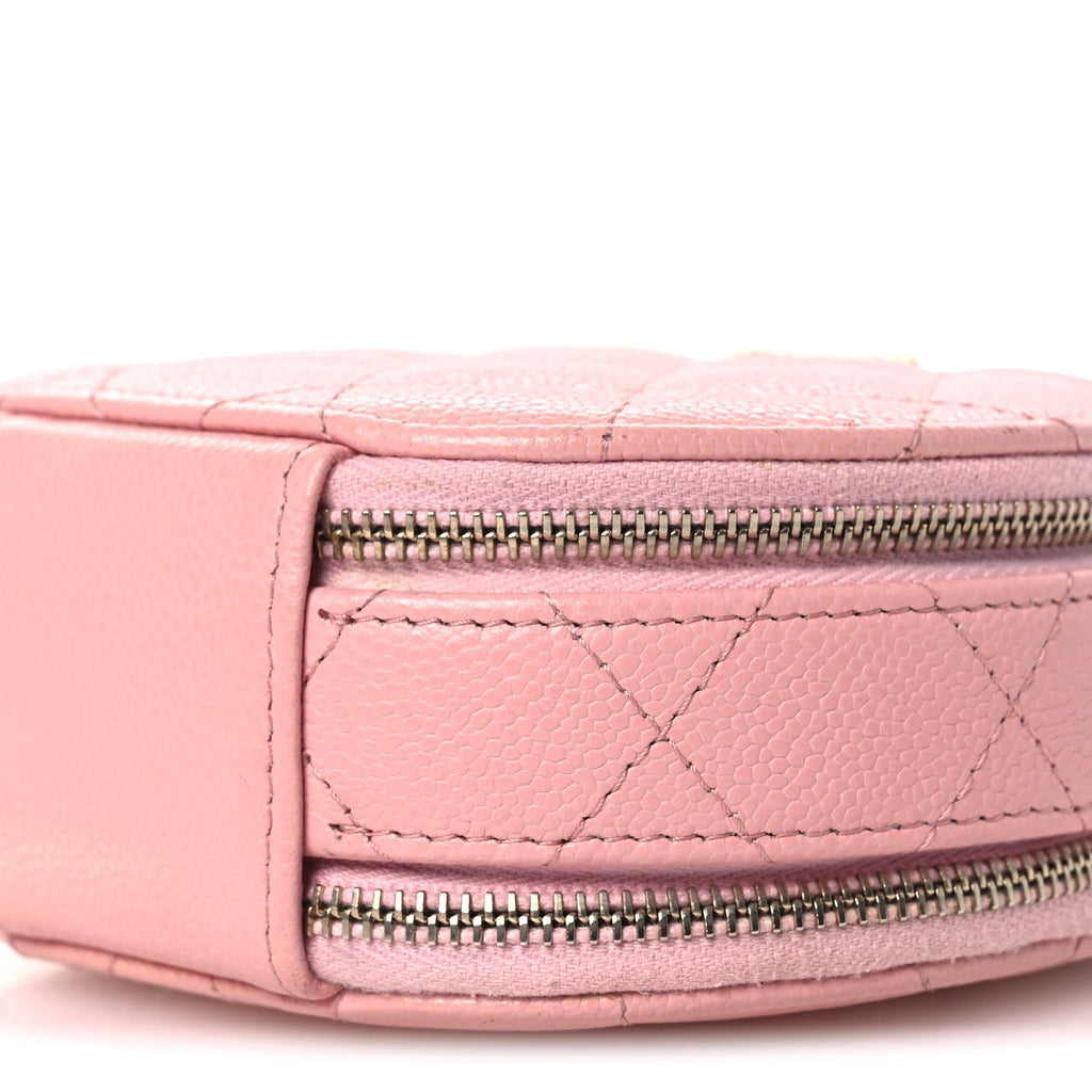 Caviar Quilted Round Handle With Care Vanity With Chain Pink