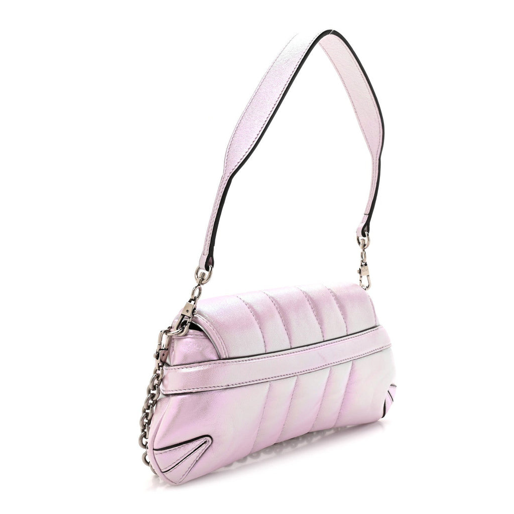 Iridescent Nappa Vertical Matelasse Small Maxi Horsebit Chain Shoulder Bag Escape Pink