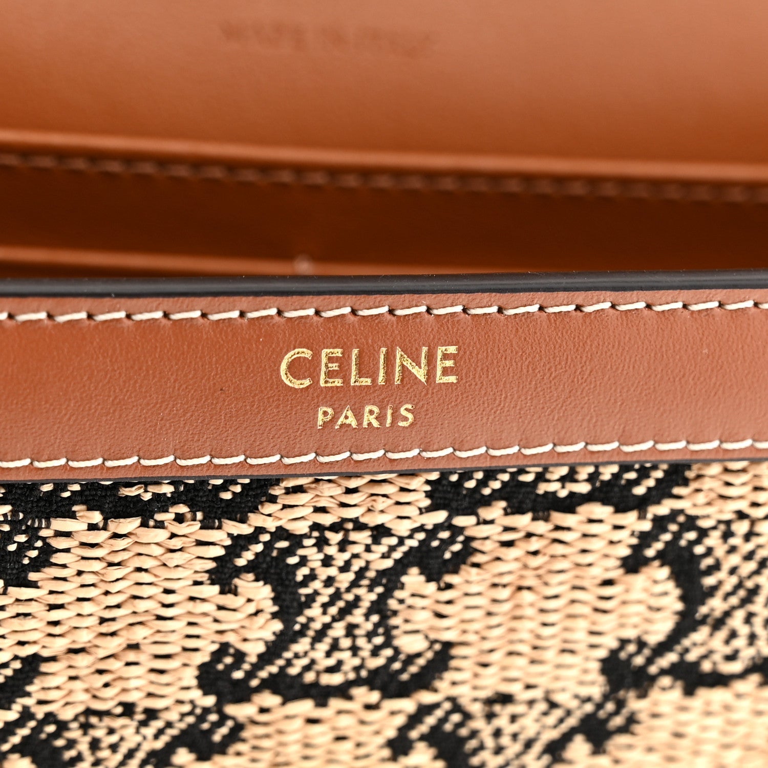 Raffia Jacquard Calfskin Triomphe Wallet on Chain Natural Tan