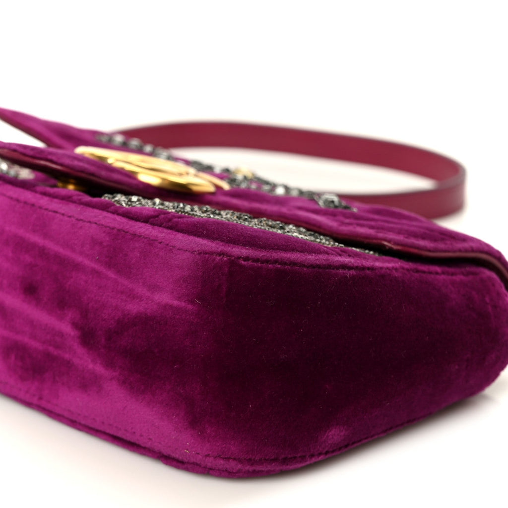 Velvet Matelasse Embroidered Mini GG Marmont Shoulder Bag Bordeaux