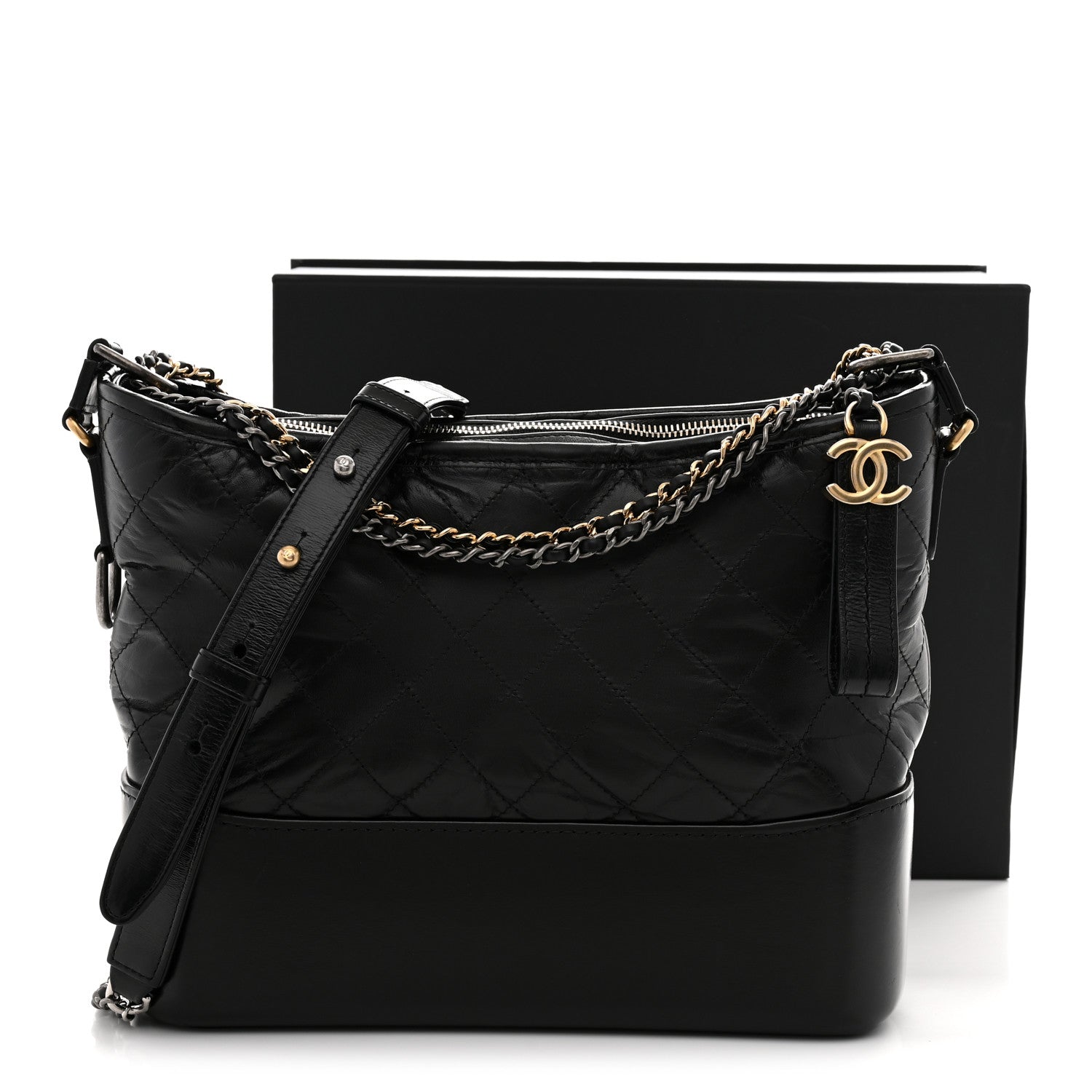 Aged Calfskin Quilted Medium Gabrielle Hobo Black