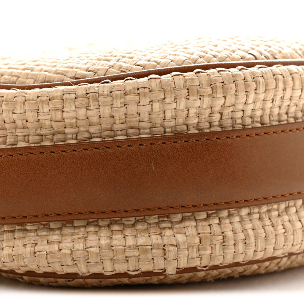 Raffia Calfskin Round Camera Bag Golden Ecru Brick