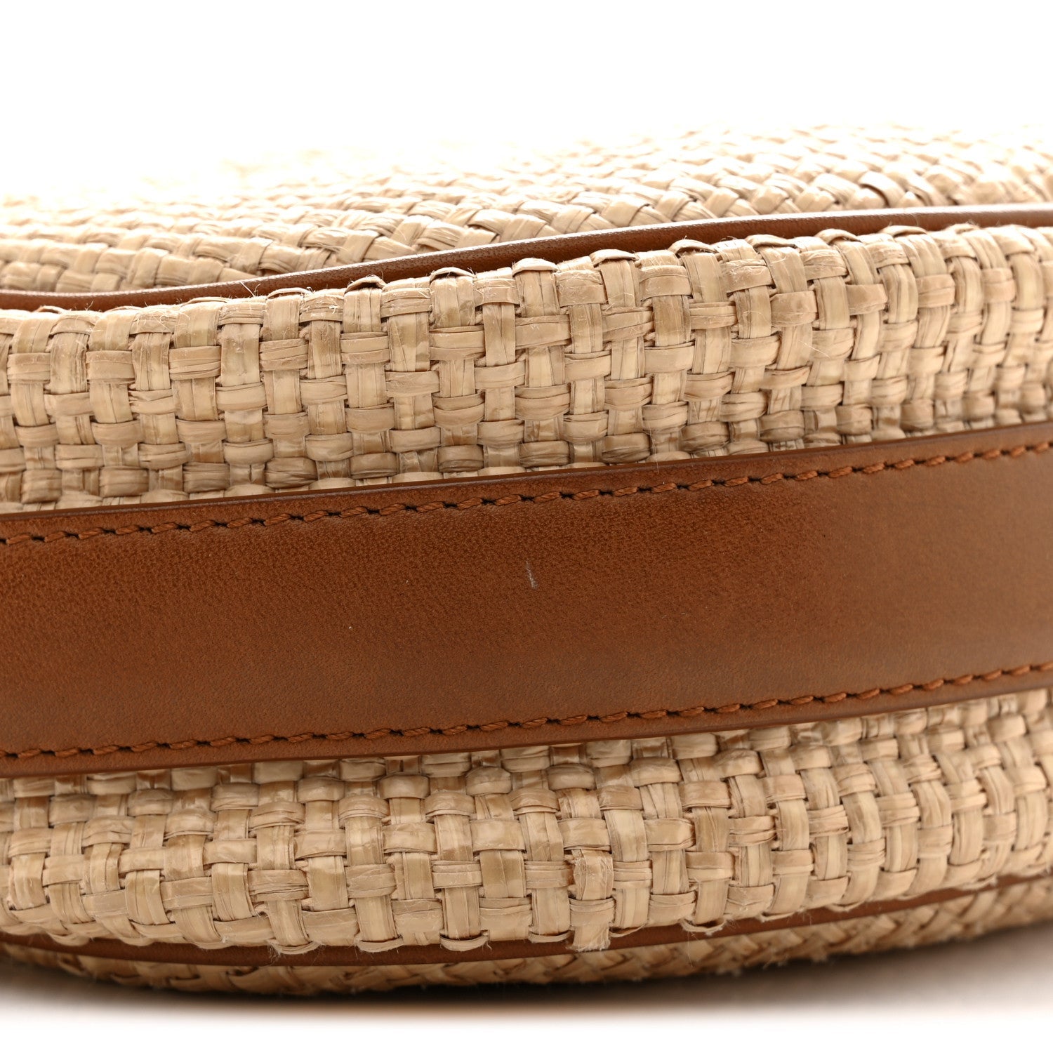 Raffia Calfskin Round Camera Bag Golden Ecru Brick