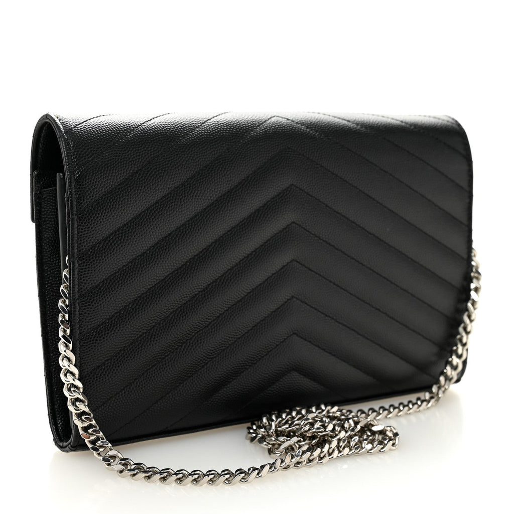 Grain De Poudre Matelasse Chevron Monogram Chain Wallet Black