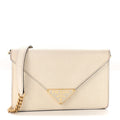 Saffiano Lux Metal Triangle Logo Mini Envelope Chain Shoulder Bag White