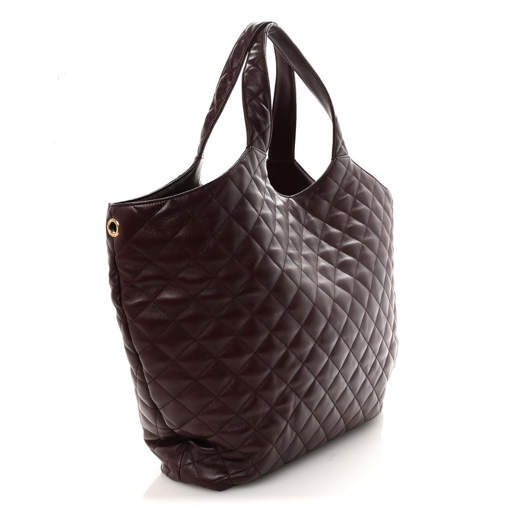 Lambskin Quilted Maxi Icare Shopping Tote  Rouge Cabernet