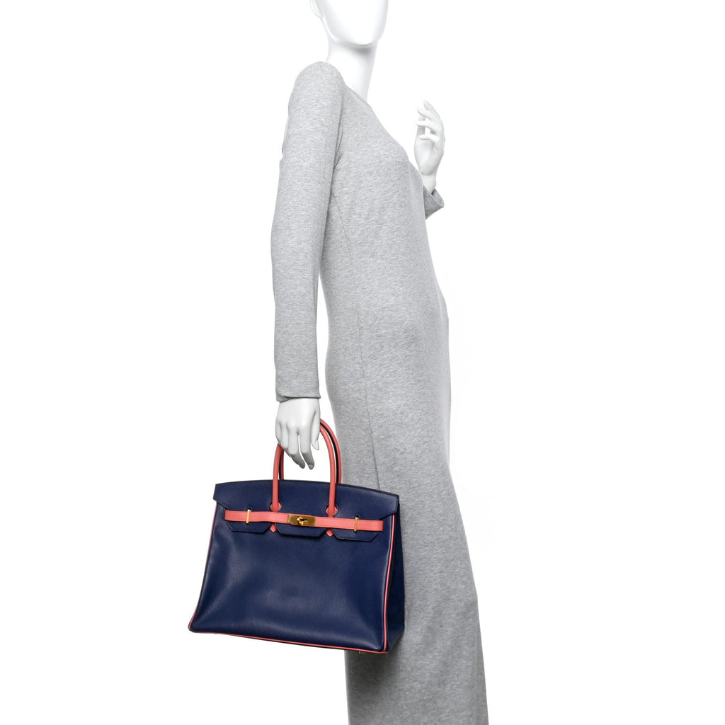 Epsom Horseshoe Birkin 35 Bleu Saphir Flamingo