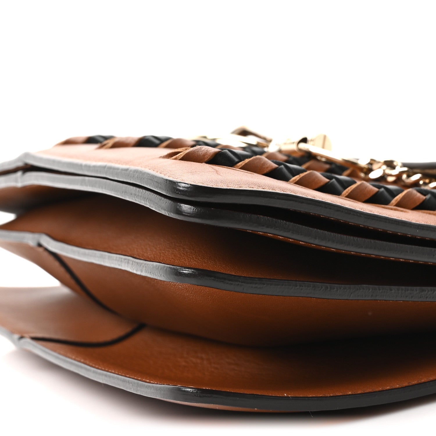 Goatskin Braided Medium Faye Shoulder Bag Caramel Black