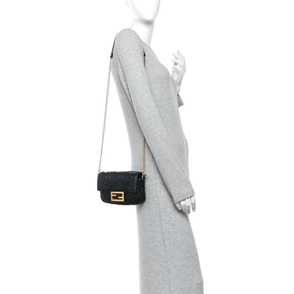 Nappa FF 1974 Embossed Mini Baguette Black