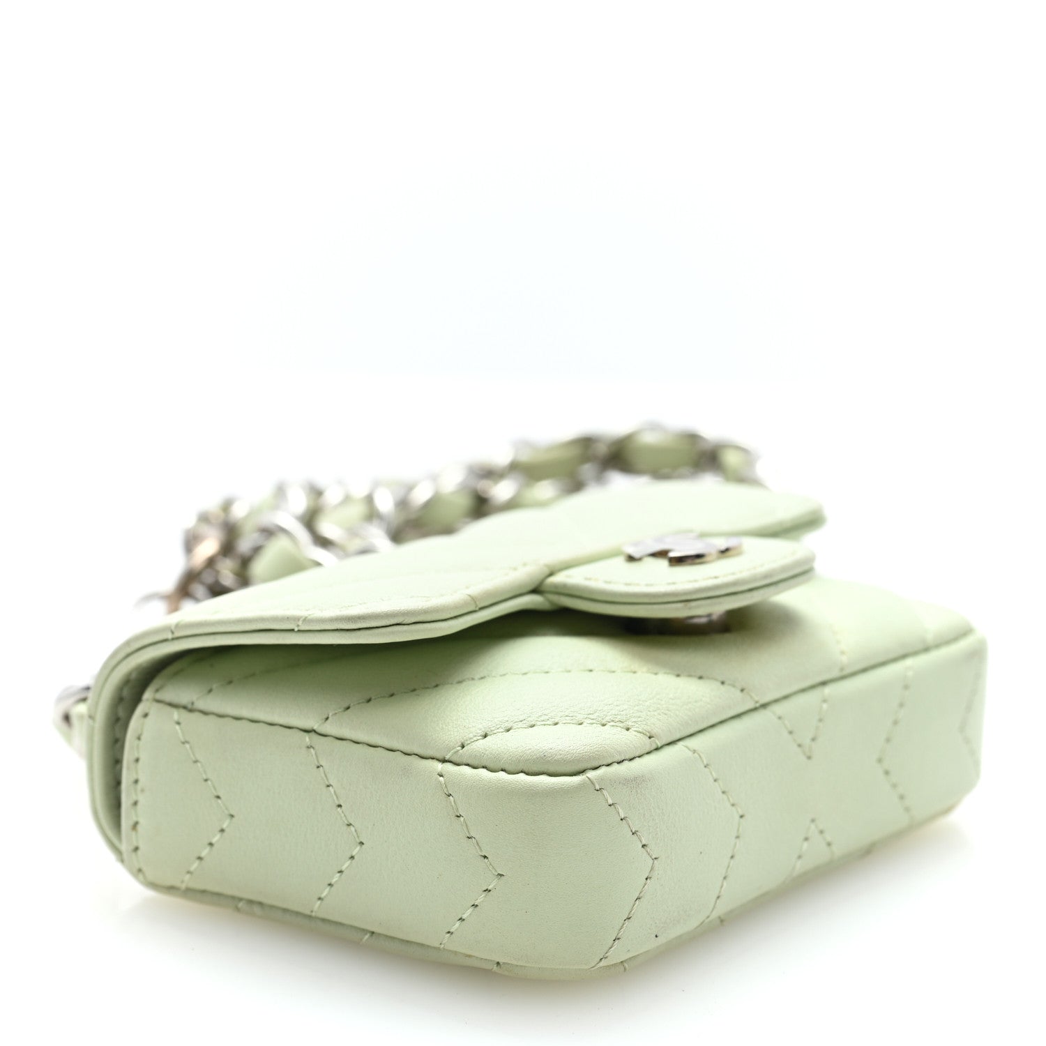 Sheepskin Chevron Quilted Mini Chain Belt Bag Light Green