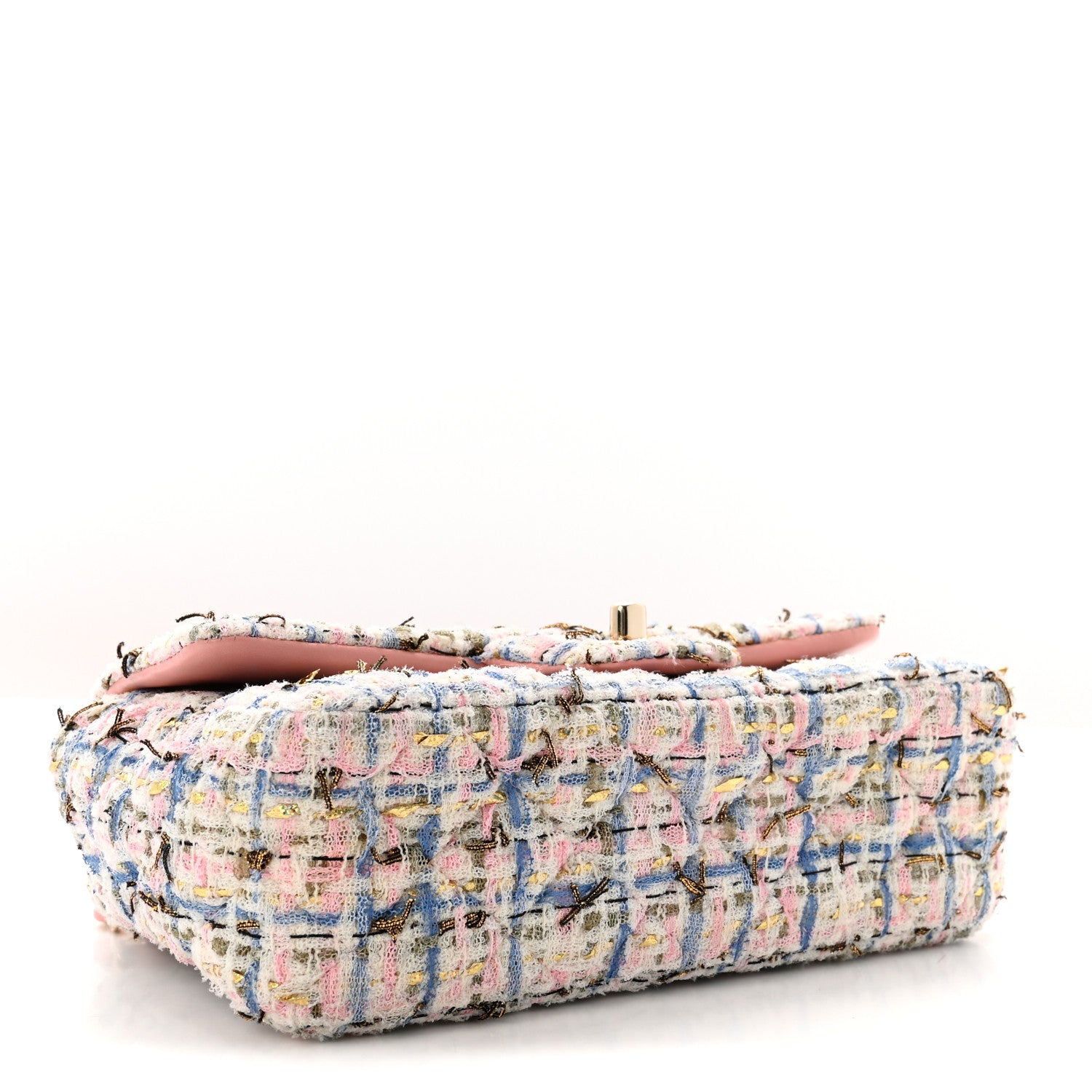 Tweed Quilted Mini Rectangular Flap Light Blue Pink Gold White