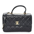 Lambskin Quilted Medium Trendy CC Flap Dual Handle Bag Black