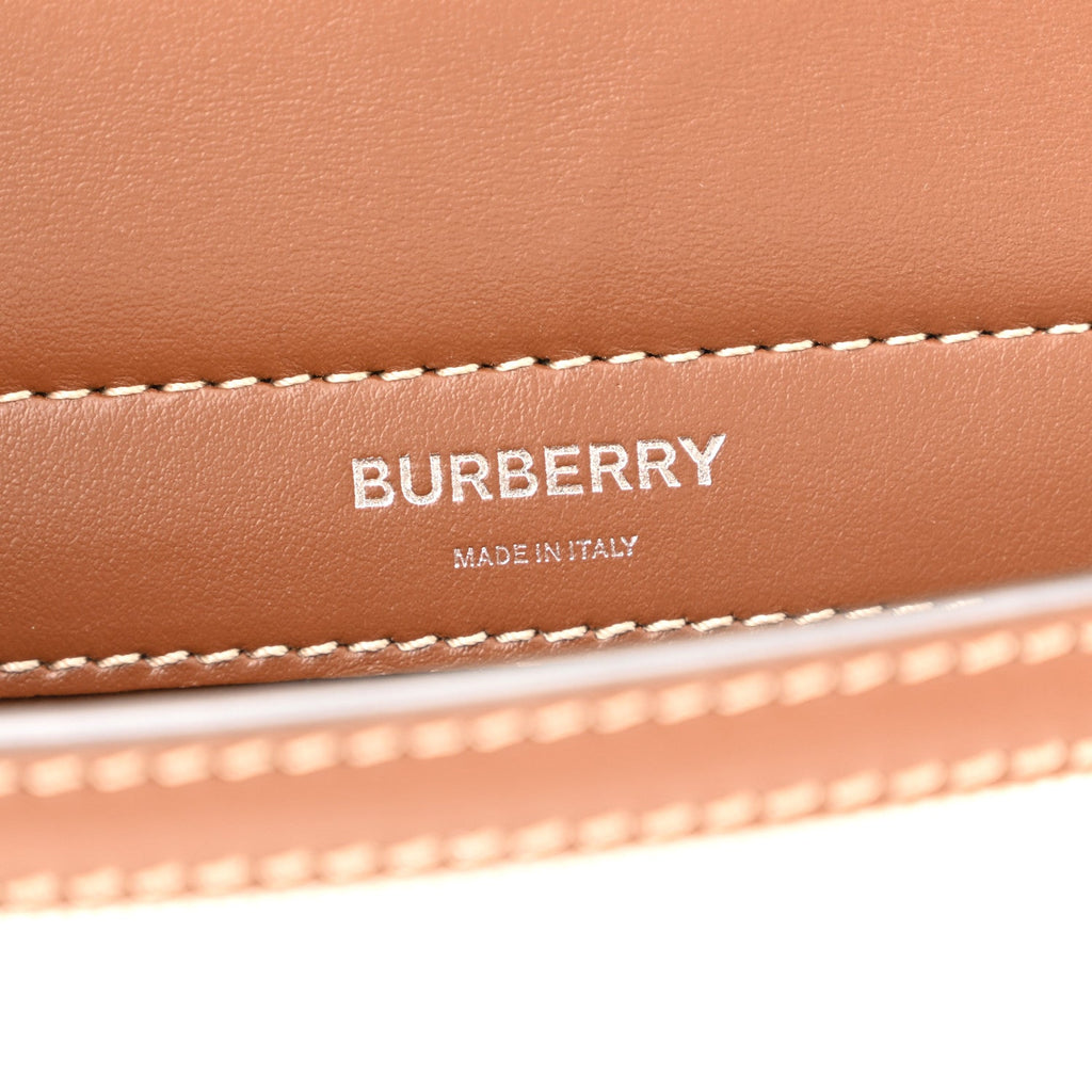 Smooth Calfskin Canvas Horseferry Print Mini Title Bag with Pocket Natural Malt Brown