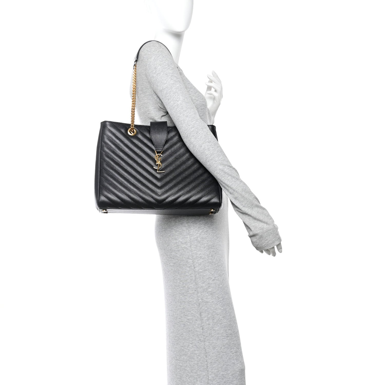 Grain De Poudre Matelasse Chevron Monogram Shopping Bag Black