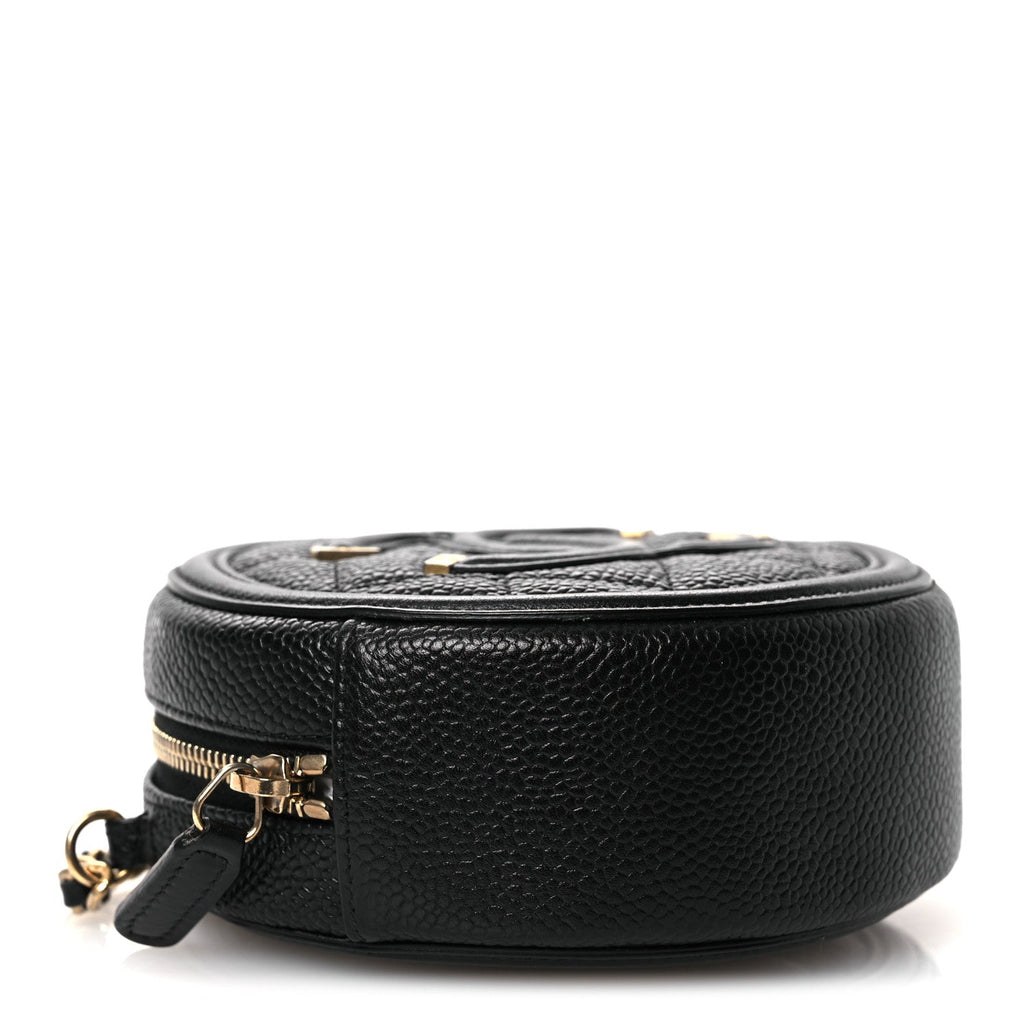 Caviar Quilted Round Filigree Crossbody Black