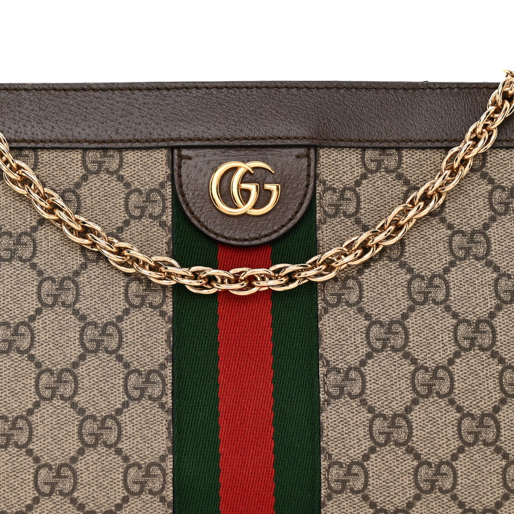 GG Supreme Monogram Web Small Ophidia Chain Shoulder Bag Brown