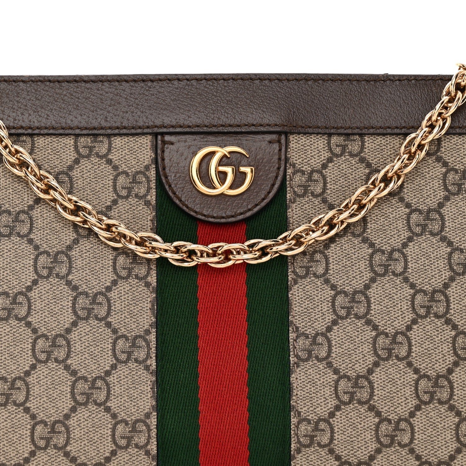 GG Supreme Monogram Web Small Ophidia Chain Shoulder Bag Brown