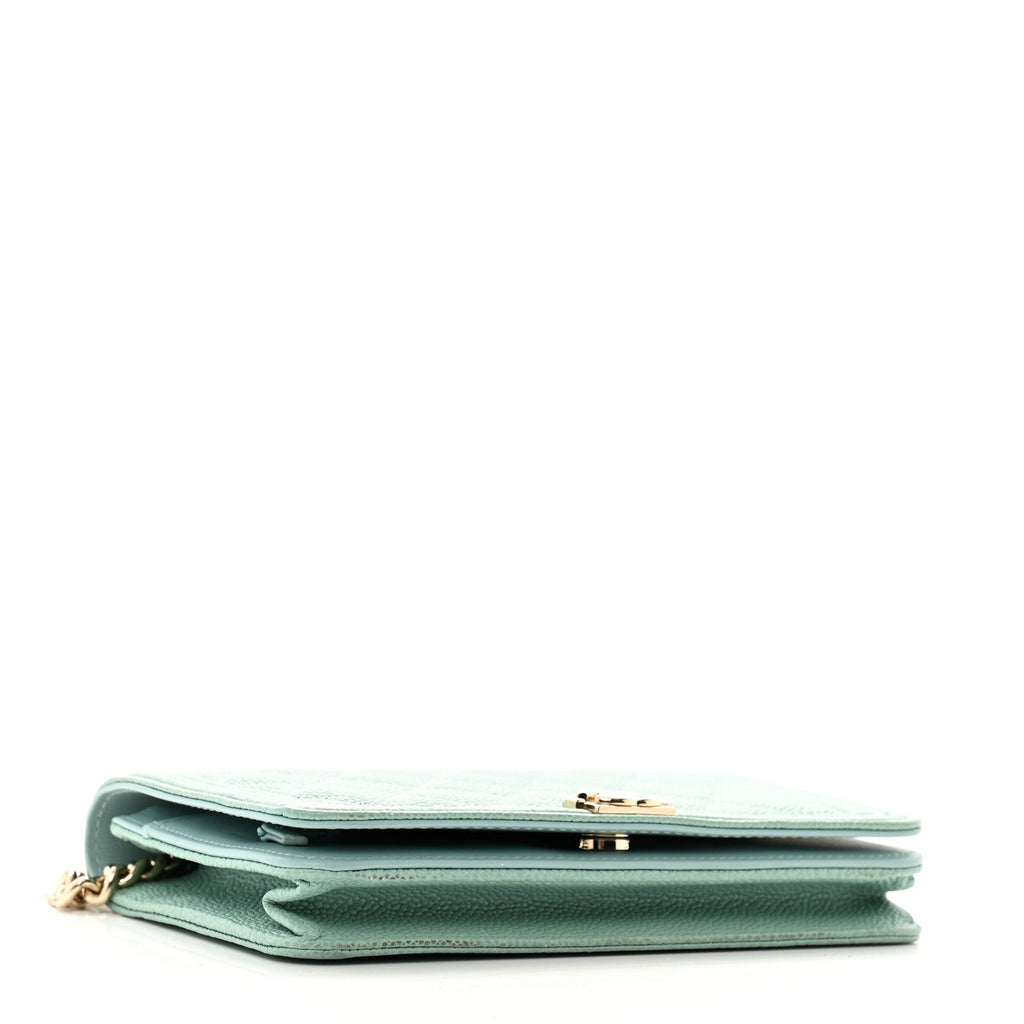 Caviar Quilted Boy Wallet On Chain WOC Light Blue