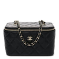 Caviar Quilted Small Vanity Case With Chain Black