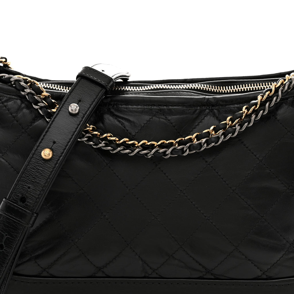 Aged Calfskin Quilted Medium Gabrielle Hobo Black